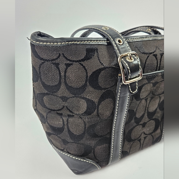 Coach Black Signature C Leather Detail Silver Hardware Mini Tote Bag 6043 - Picture 9 of 9